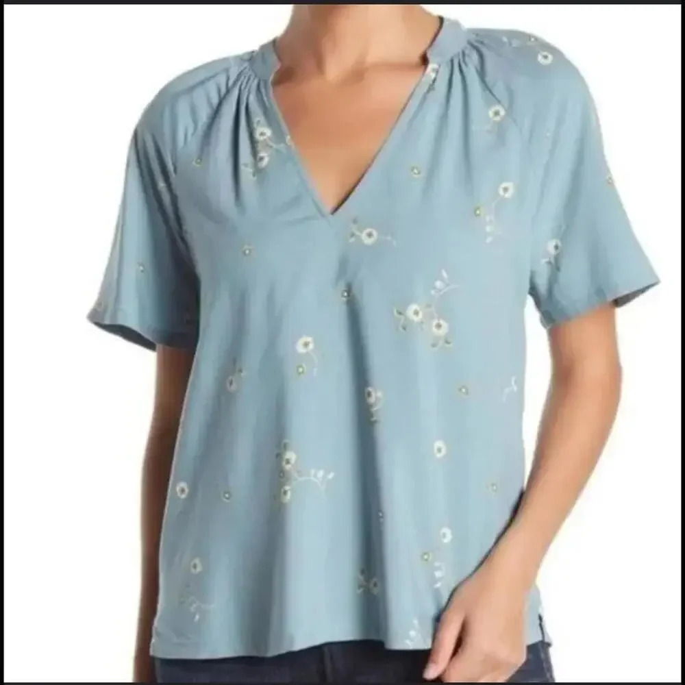 Susina Teal Floral Tan Polka Dot Women's Blouse Size Small NWOT